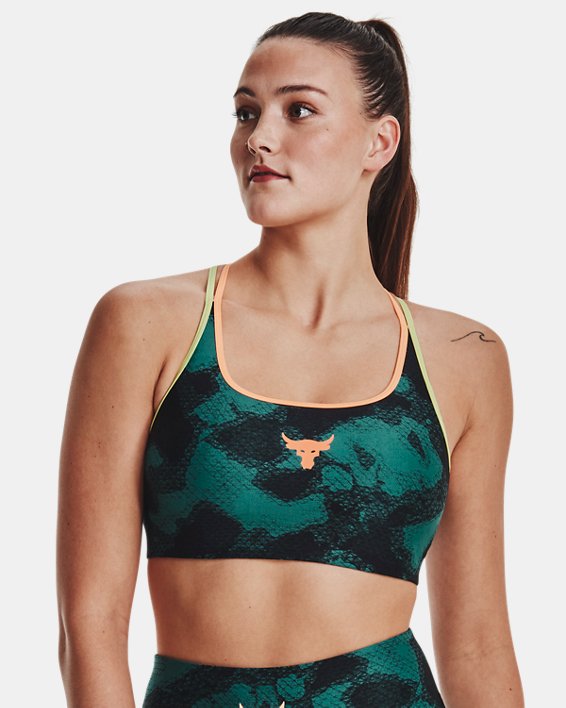 Women's Project Rock Crossback Family Printed Sports Bra, Green, pdpMainDesktop image number 2